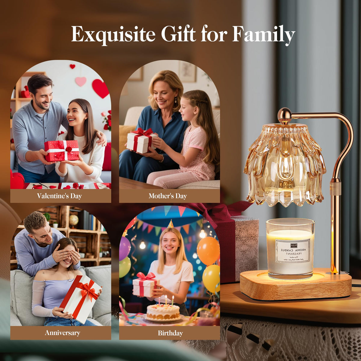 Candle Warmer Lamp with Timer Dimmer Adjustable Height Glass K810287