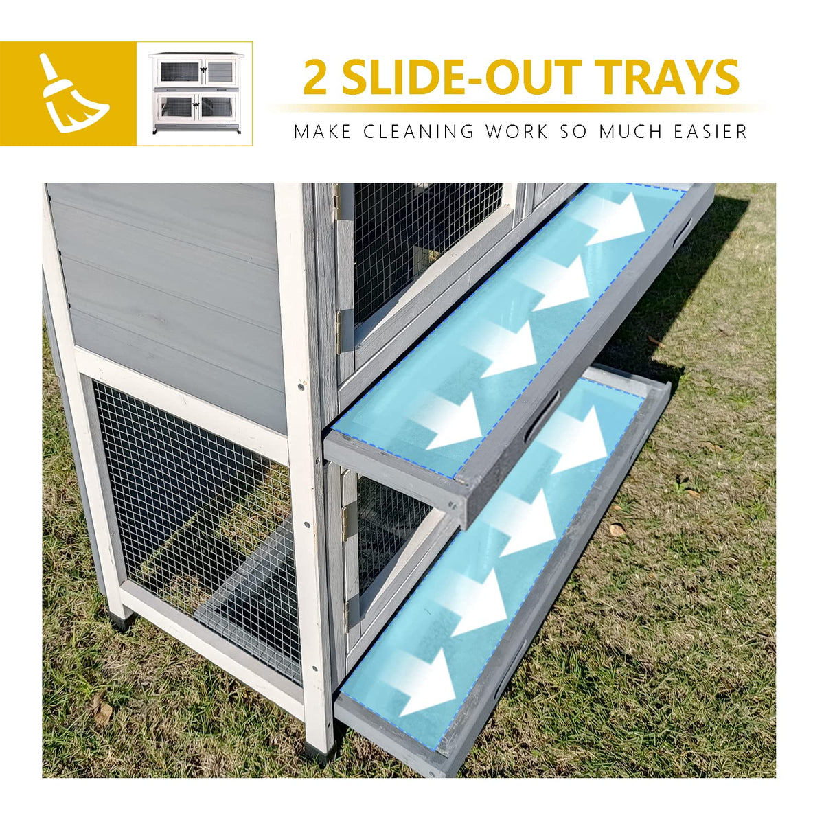 2 Story Solid Wood Rabbit Hutch with Removable Tray V660747