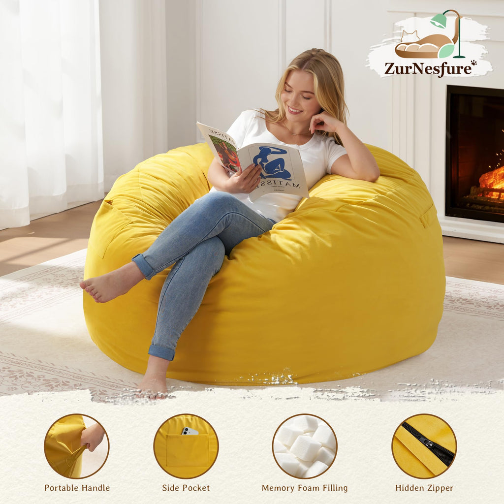 Yellow Memory Foam Bean Bag Chairs W25200