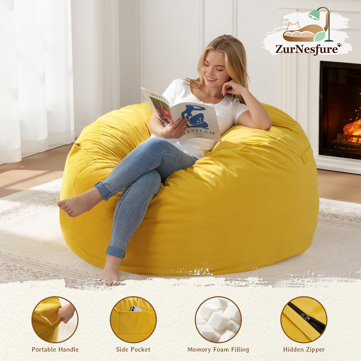 Yellow Memory Foam Bean Bag Chairs W25200