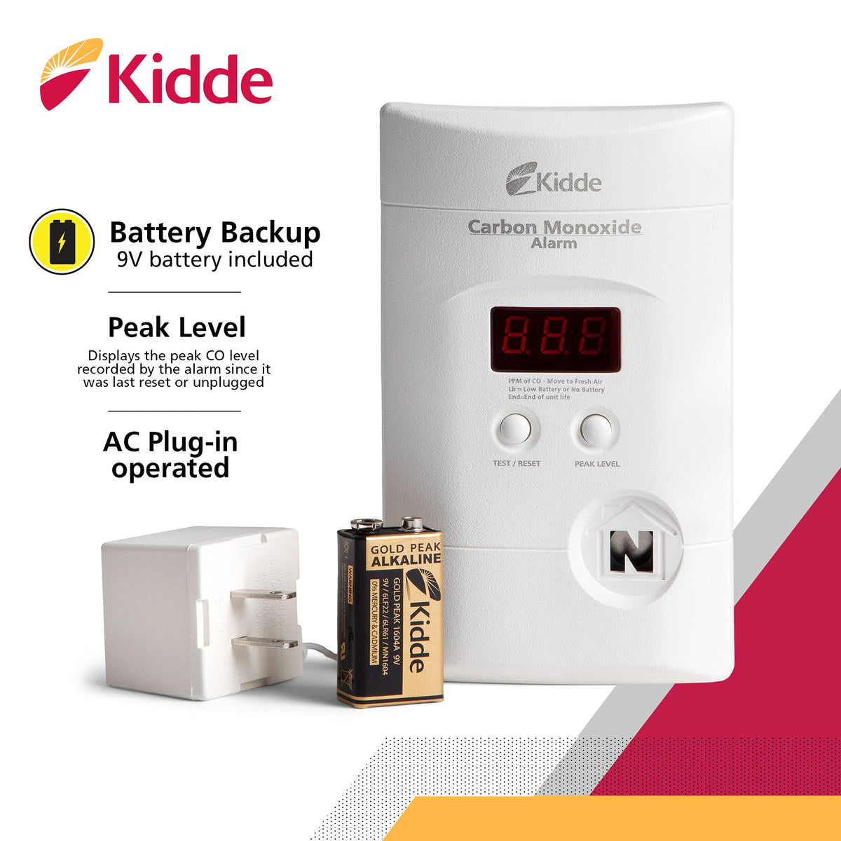 Carbon Monoxide Detector, Plug-In with Digital Display B9354