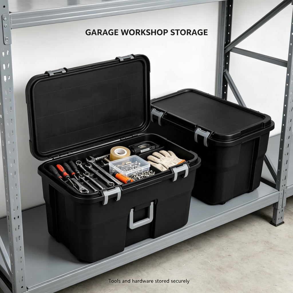 Black 2 Pack 22 Gallon Wheeled Plastic Storage Trunk B79565