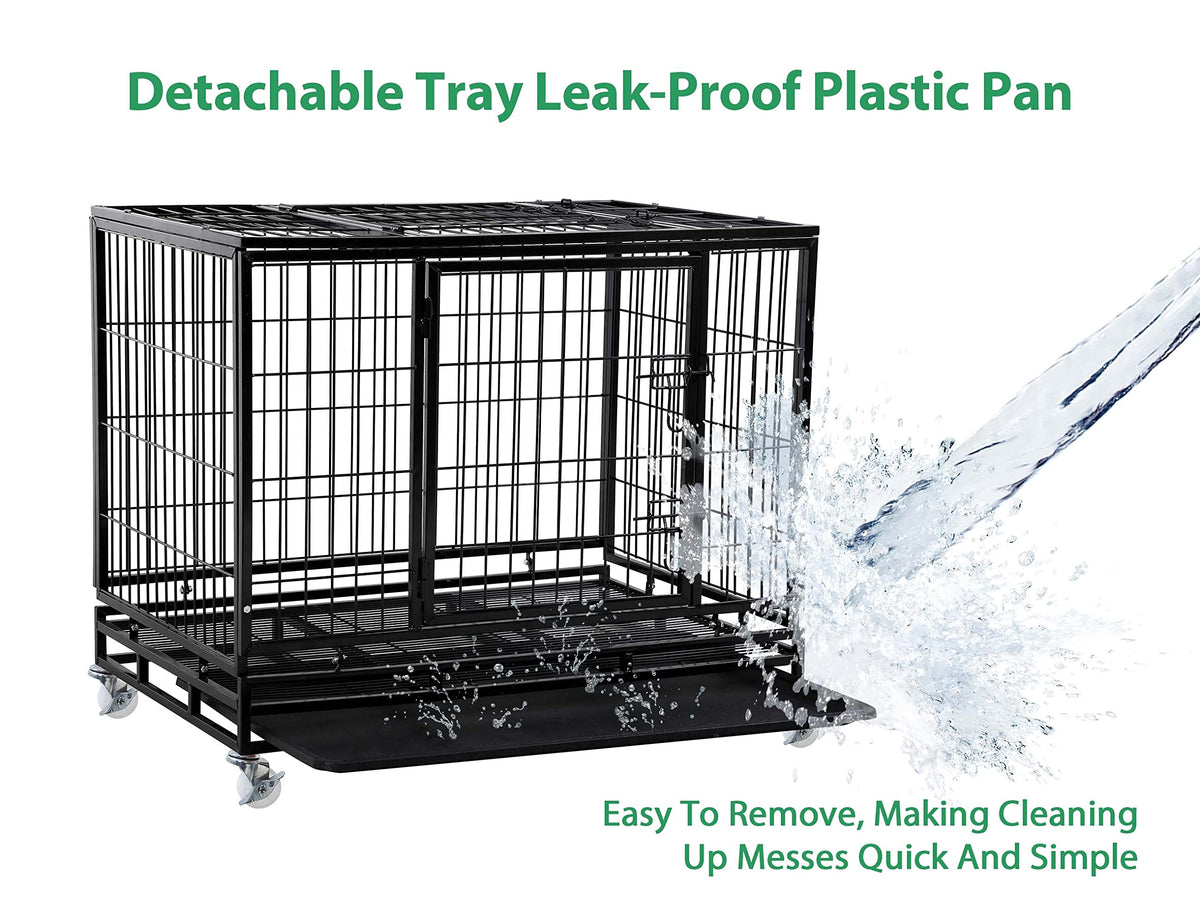 48'' Heavy Duty Metal Dog Crate with Wheels E43052