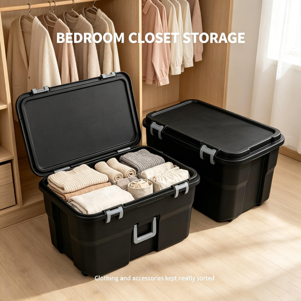 Black 2 Pack 22 Gallon Wheeled Plastic Storage Trunk B79565