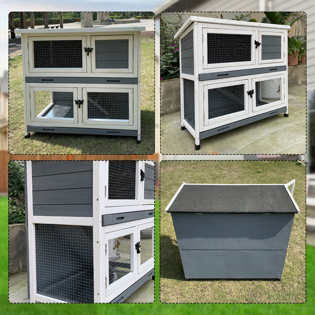 2 Story Solid Wood Rabbit Hutch with Removable Tray V660747
