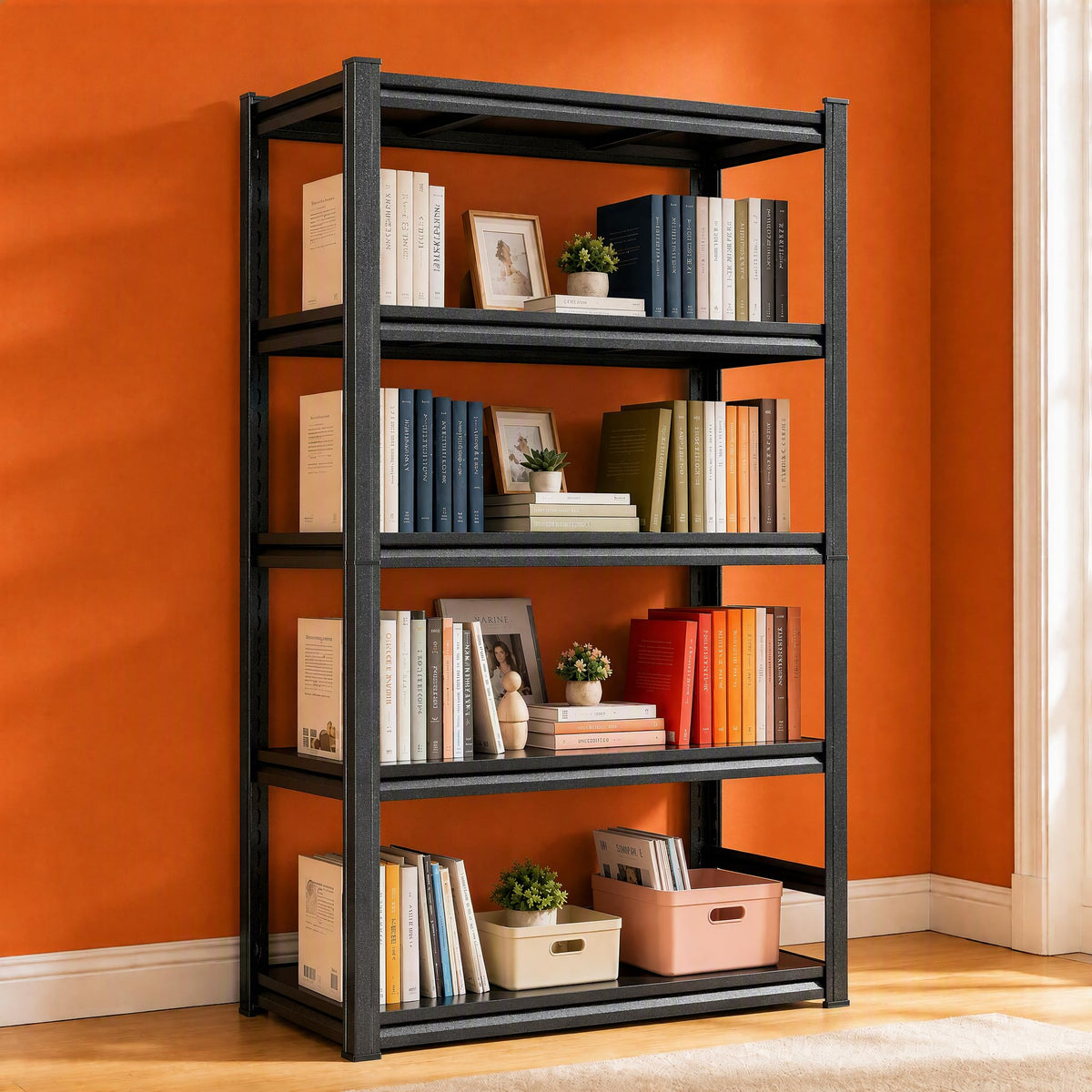 5 Tier Black Metal Bookshelf C75948