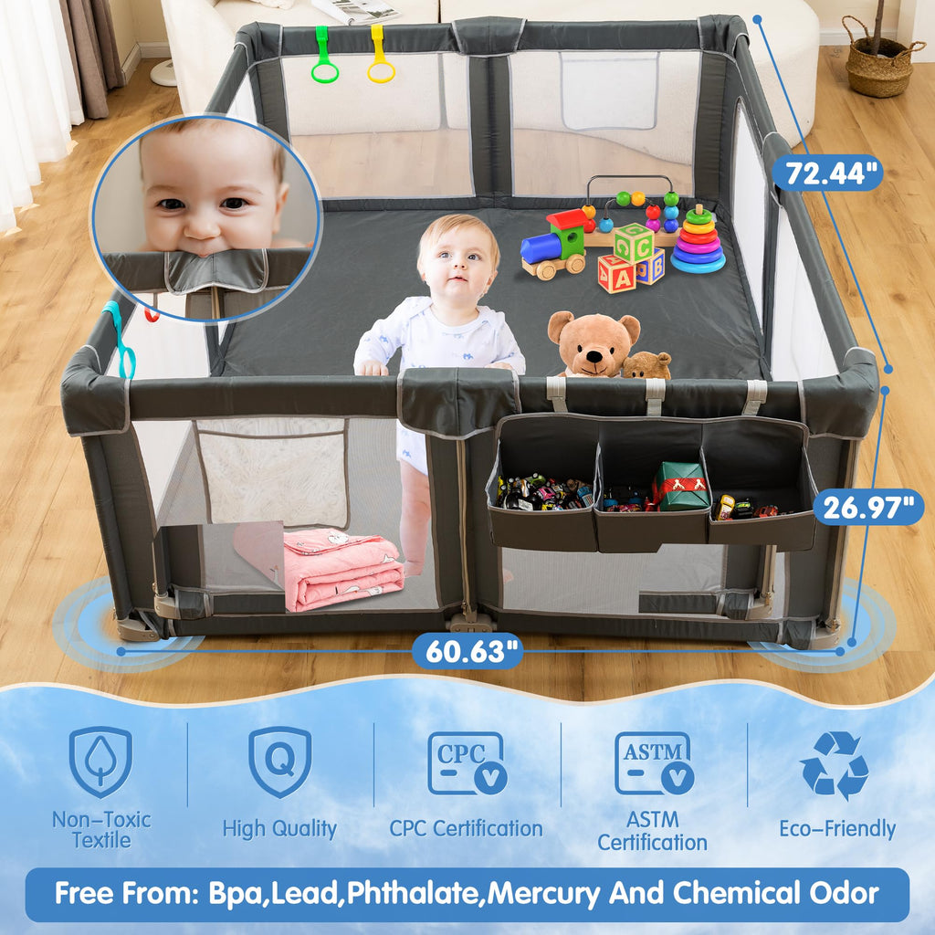 Foldable Baby Playpen with Mat W859748