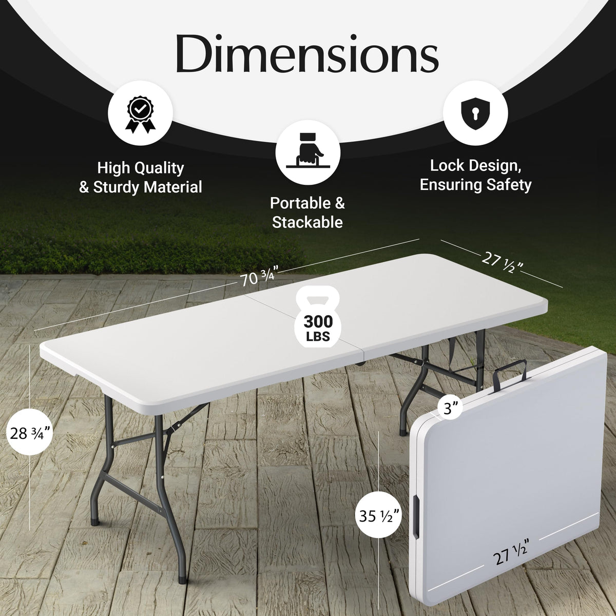 Foldable Table with Steel Legs White B4163
