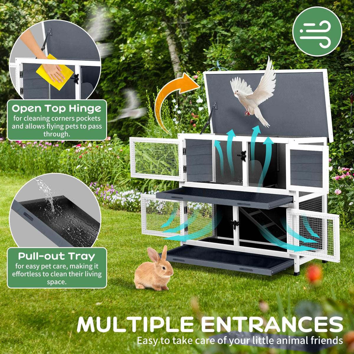 2 Story Solid Wood Rabbit Hutch with Removable Tray V660747