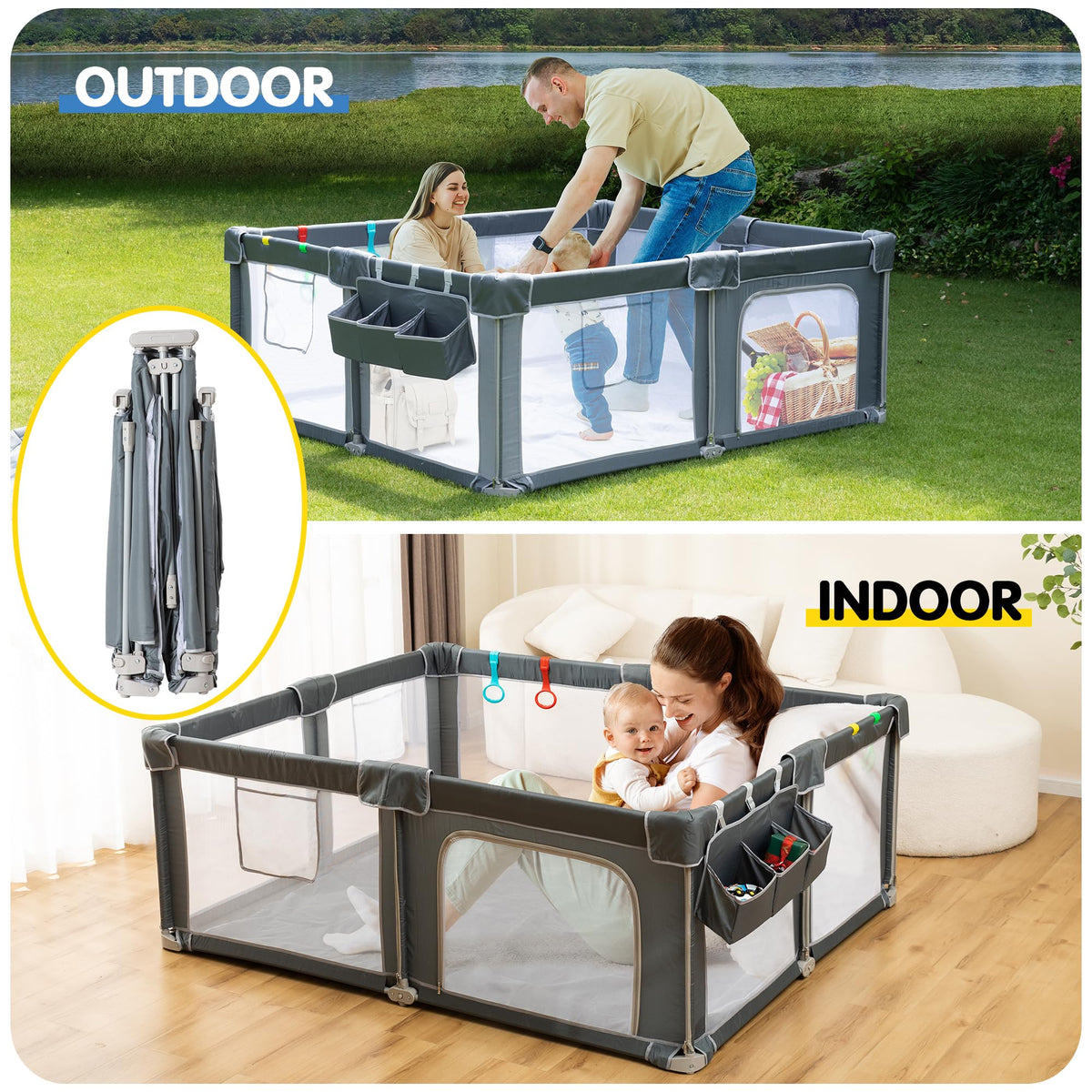 Foldable Baby Playpen with Mat W859748
