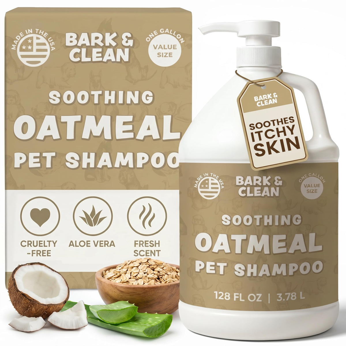 Oatmeal Dog Shampoo 1 Gallon with Pump Hypoallergenic Aloe Vera Coconut Oil G58397