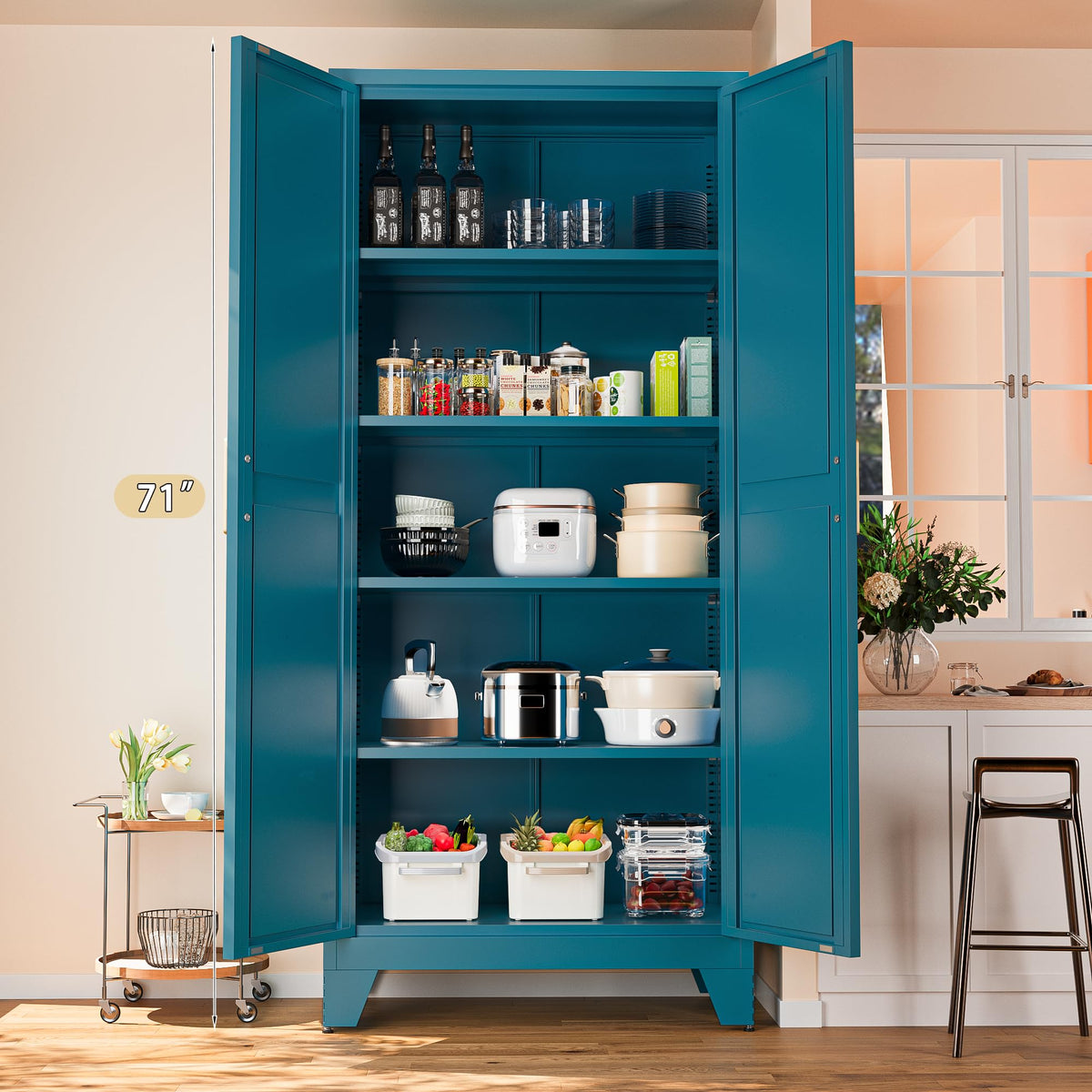71'' Peacock Blue Metal Storage Cabinet with 4 Adjustable Shelves U495