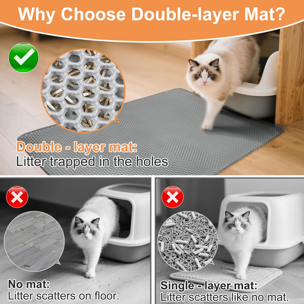 XXL Gray Double-Layer Cat Litter Mat V965