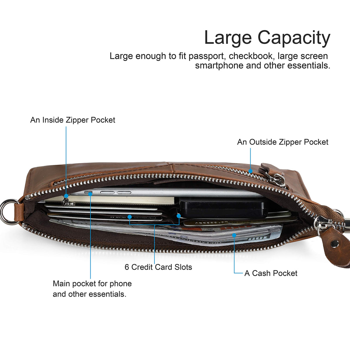 Genuine Leather Small Crossbody Bags Wristlet Wallet Purses G455369