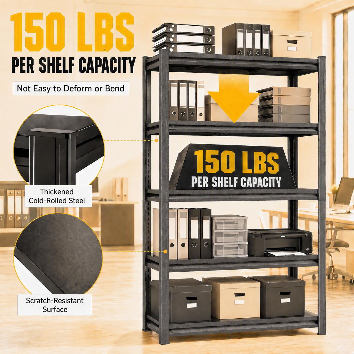 5 Tier Black Metal Bookshelf C75948