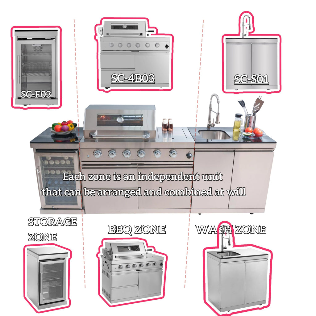 98 Inches 4-Burner Propane Stainless Steel Outdoor Kitchen Island with Refrigerator and Sink X97863