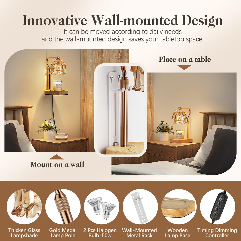 Candle Warmer Lamp with Timer Dimmer Adjustable Height Glass K810287