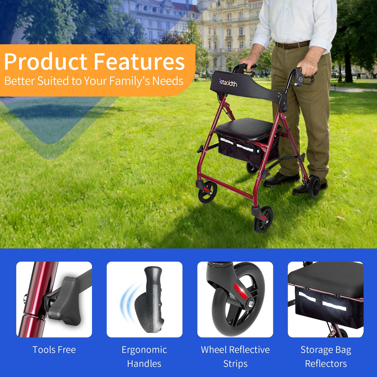 Foldable Rolling Walker with Seat K5834