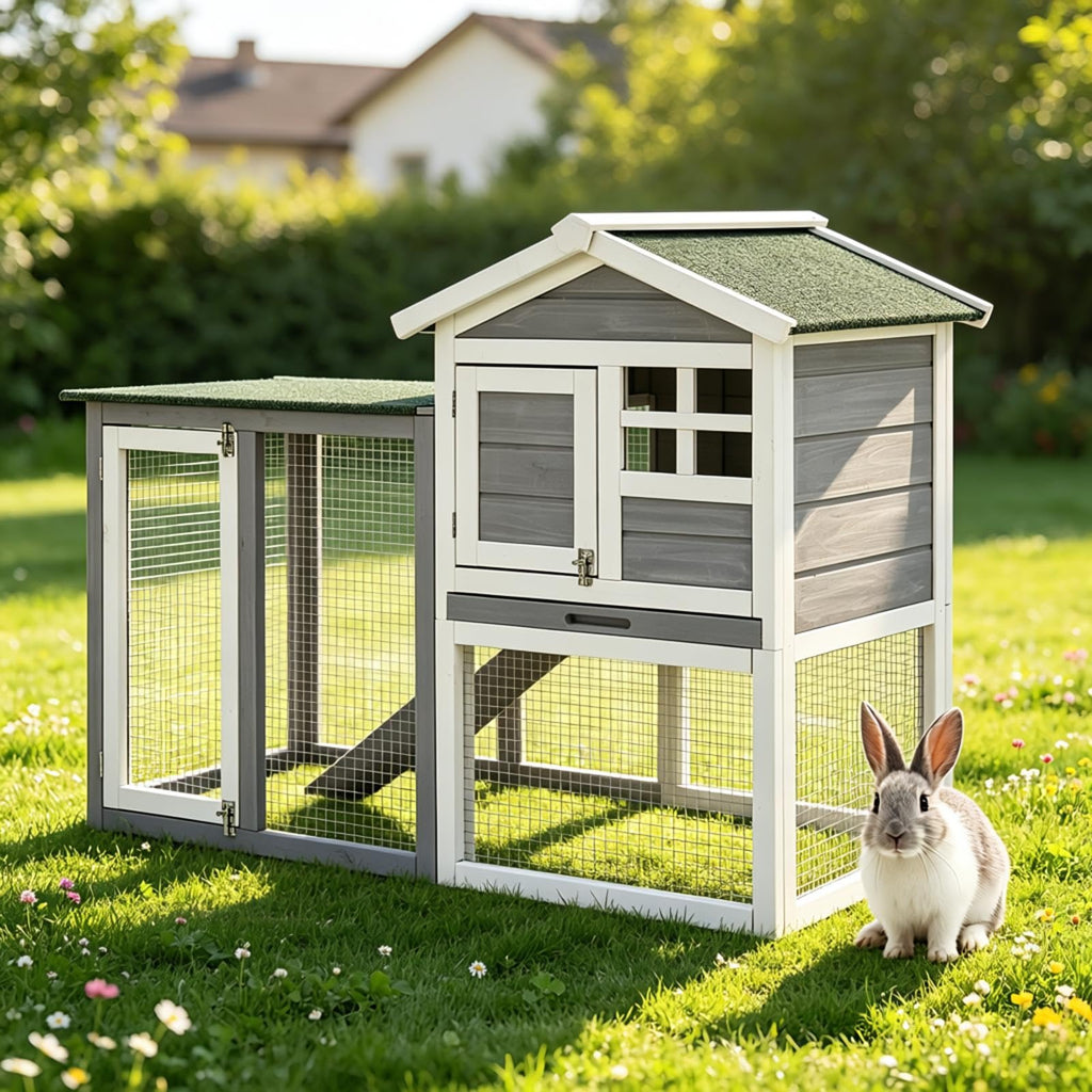 2-Story Wooden Bunny Hutch with Tray Z417