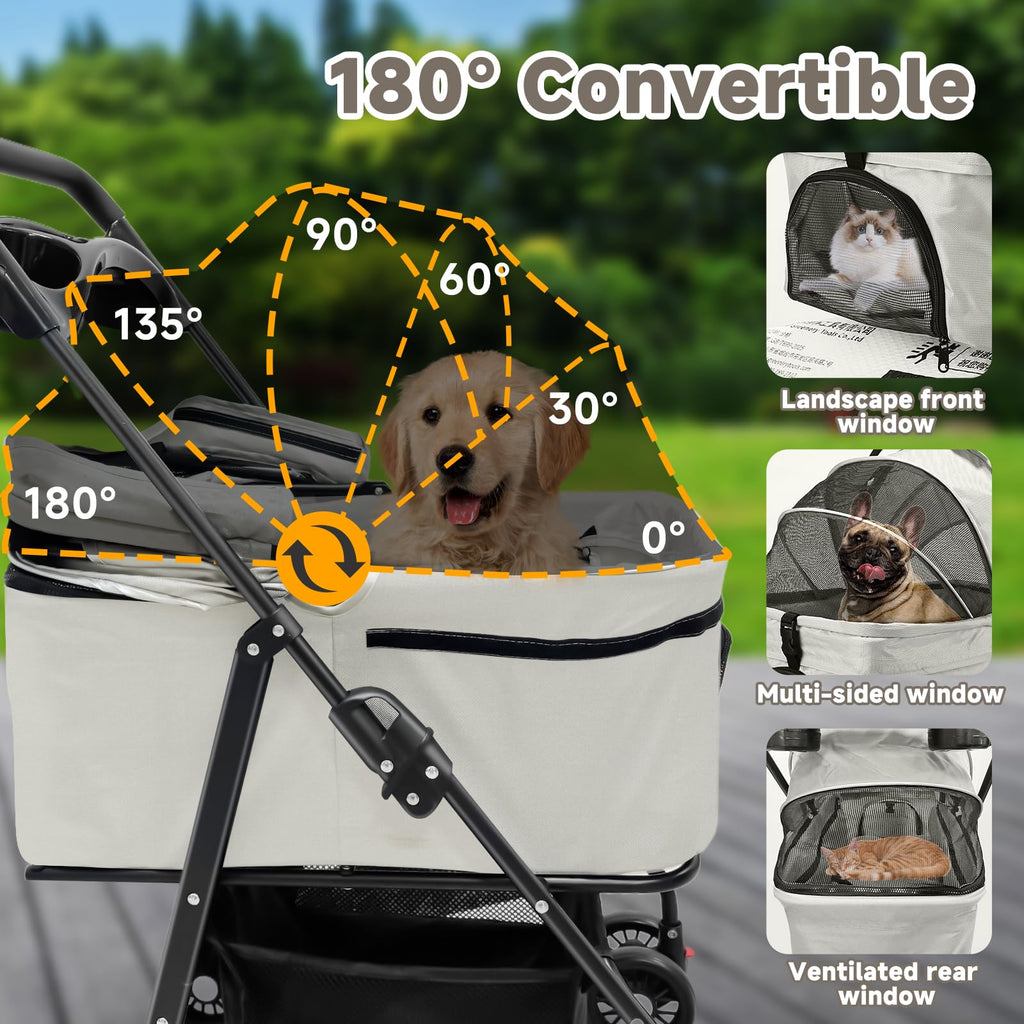 4 Wheels Foldable Pet Stroller with Detachable Carrier C9883
