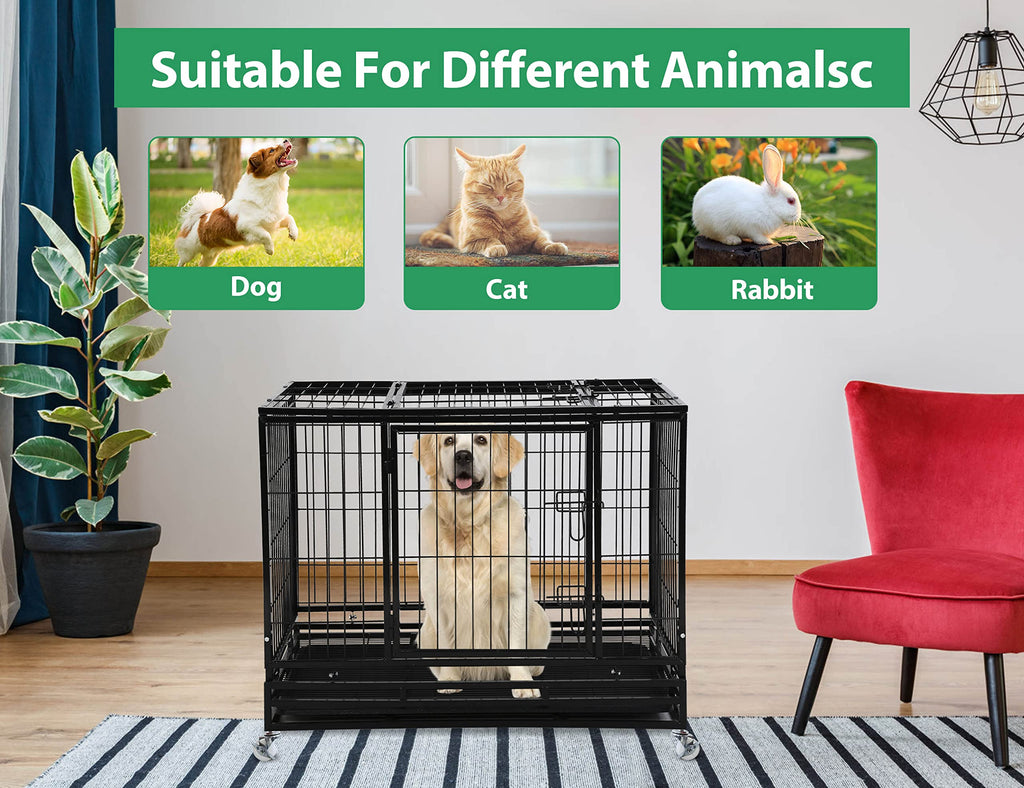 48'' Heavy Duty Metal Dog Crate with Wheels E43052