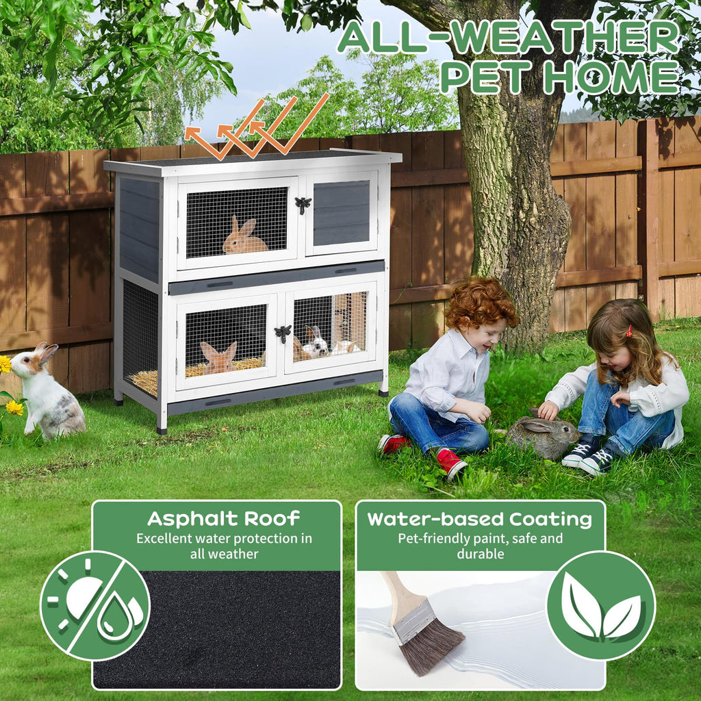 2 Story Solid Wood Rabbit Hutch with Removable Tray V660747