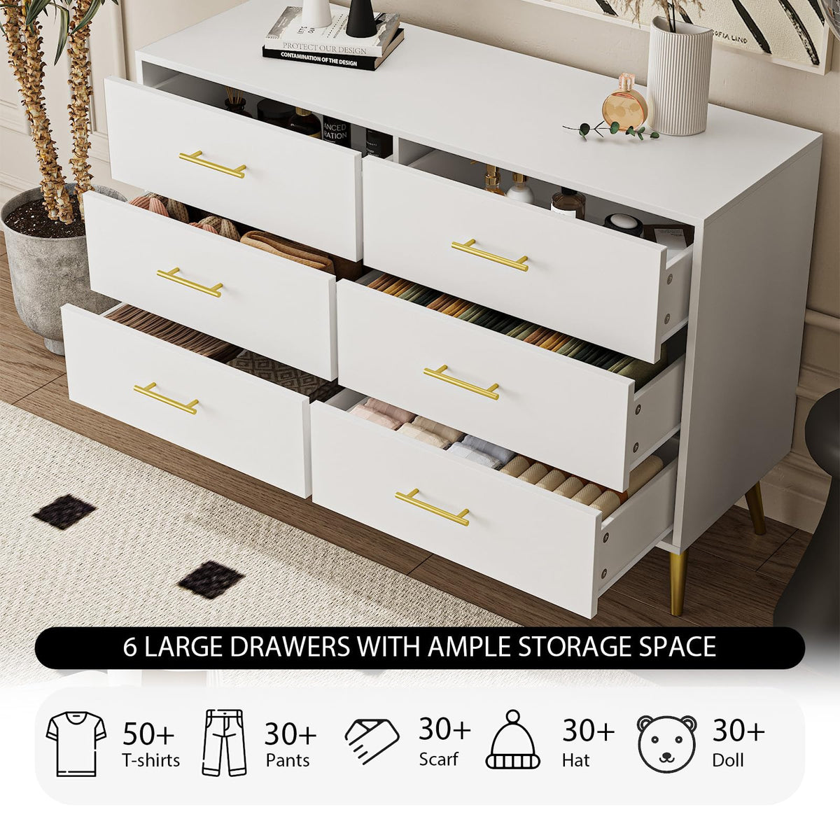 White 6 Drawer Dresser B31165