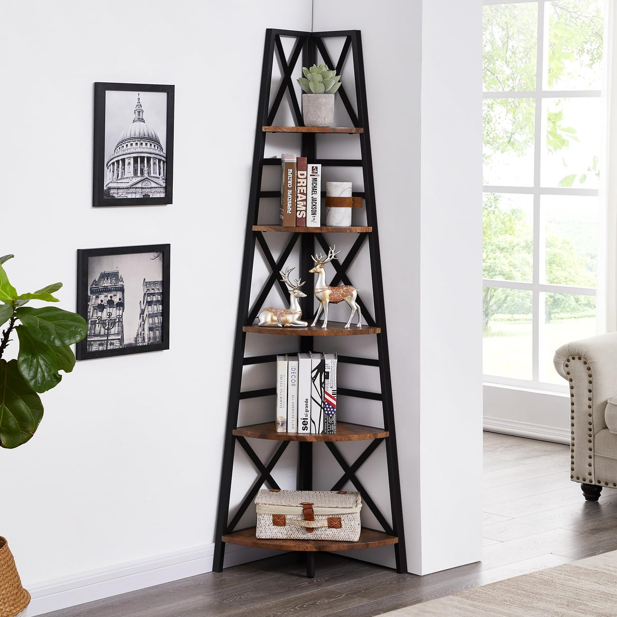 5 Tier 72 Inch Tall Corner Bookshelf P43409