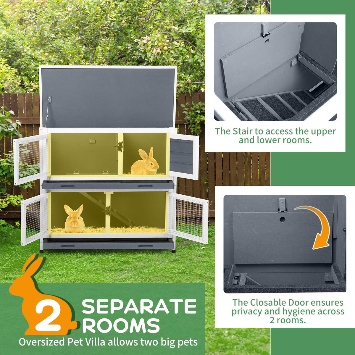 2 Story Solid Wood Rabbit Hutch with Removable Tray V660747