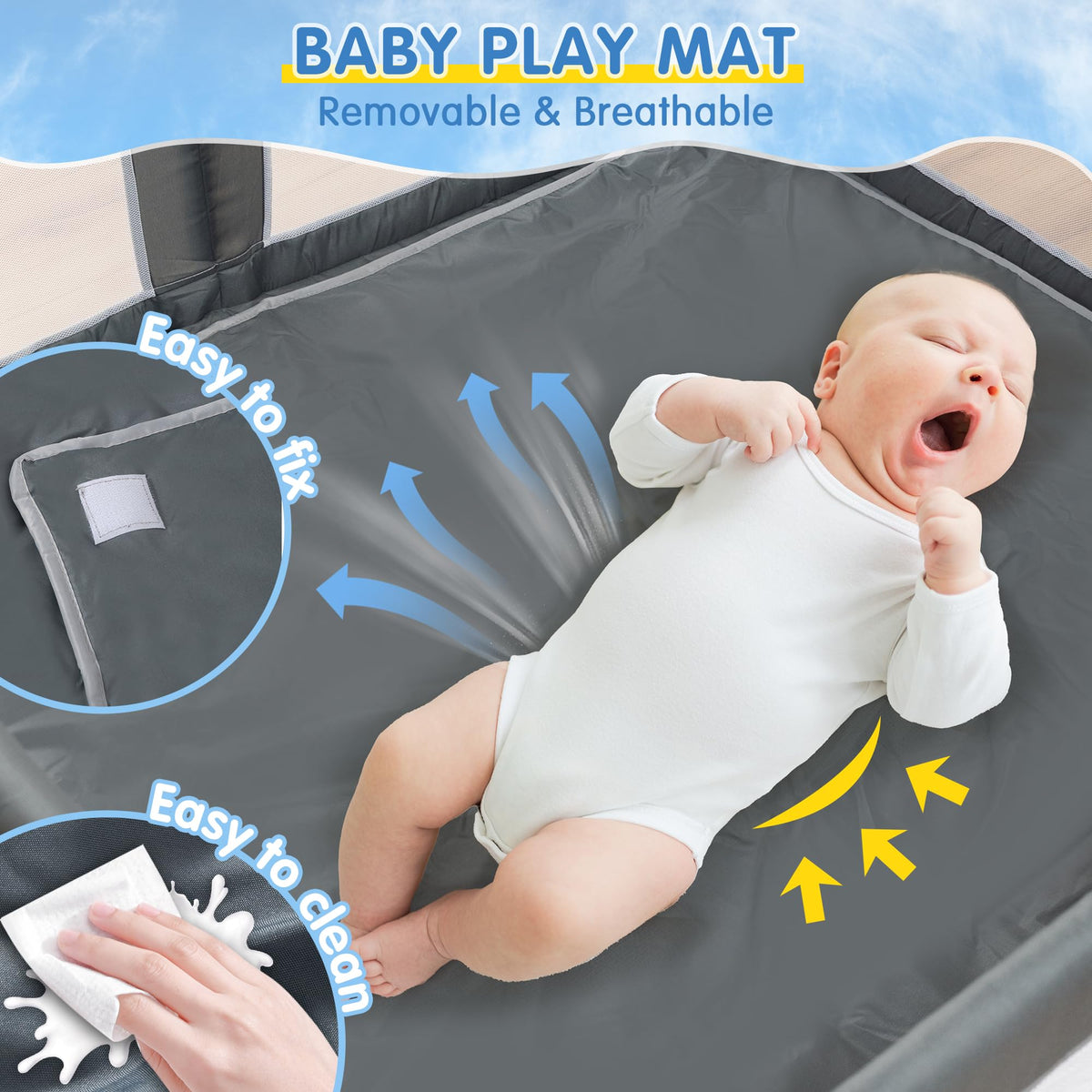 Foldable Baby Playpen with Mat W859748