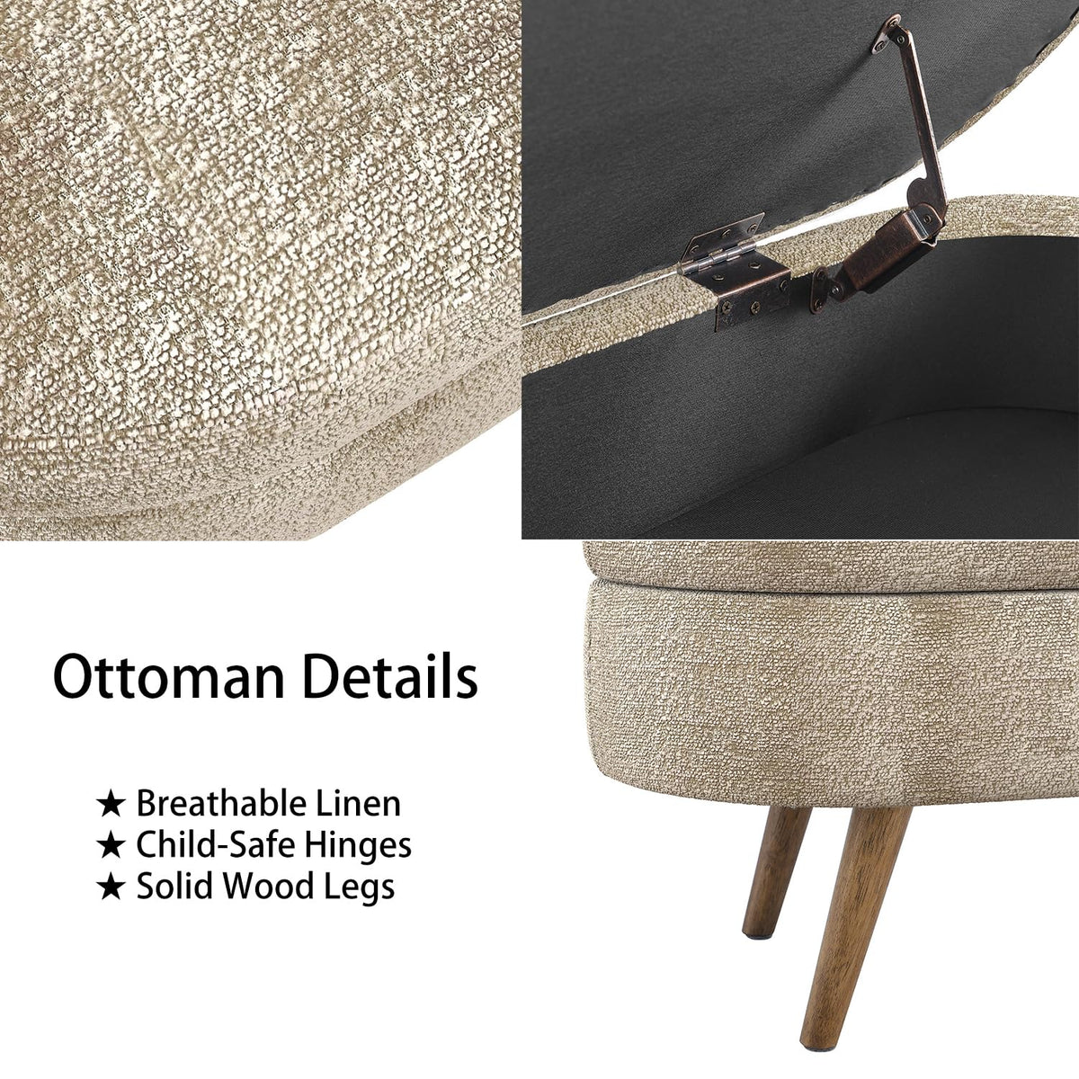 Brown Linen Storage Ottoman Bench F995301