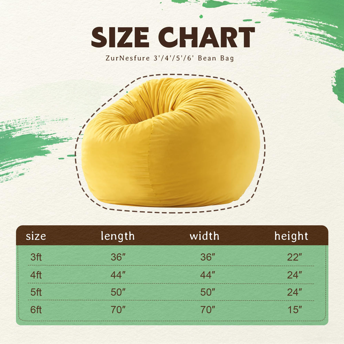 Yellow Memory Foam Bean Bag Chairs W25200