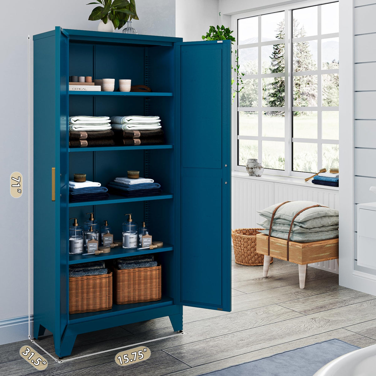 71'' Peacock Blue Metal Storage Cabinet with 4 Adjustable Shelves U495