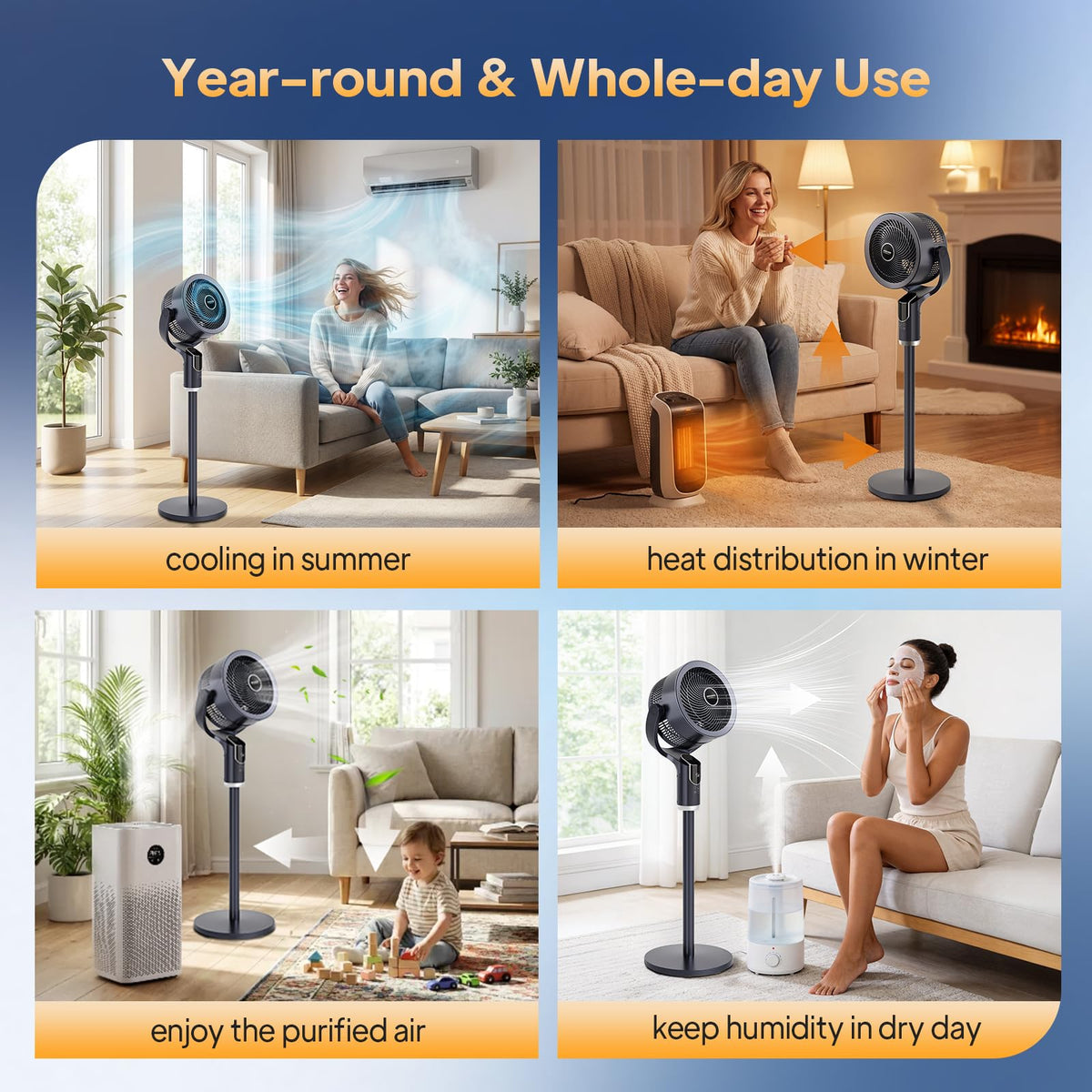 3-in-1 Pedestal Tabletop Fan with Remote Grey 2-Pack Z69754
