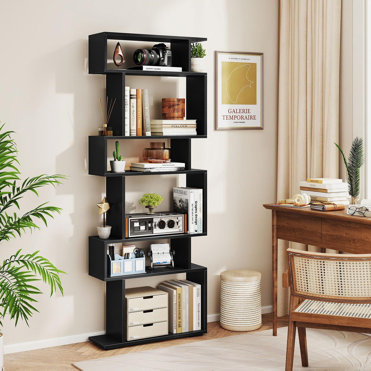 6-Tier S-Shaped Wooden Bookshelf T993