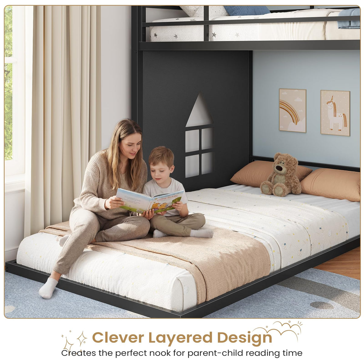 Twin Over Twin L-Shaped Bunk Bed with 9 Storage Drawers, LED Lights, Guardrail & Ladder, Black F756870
