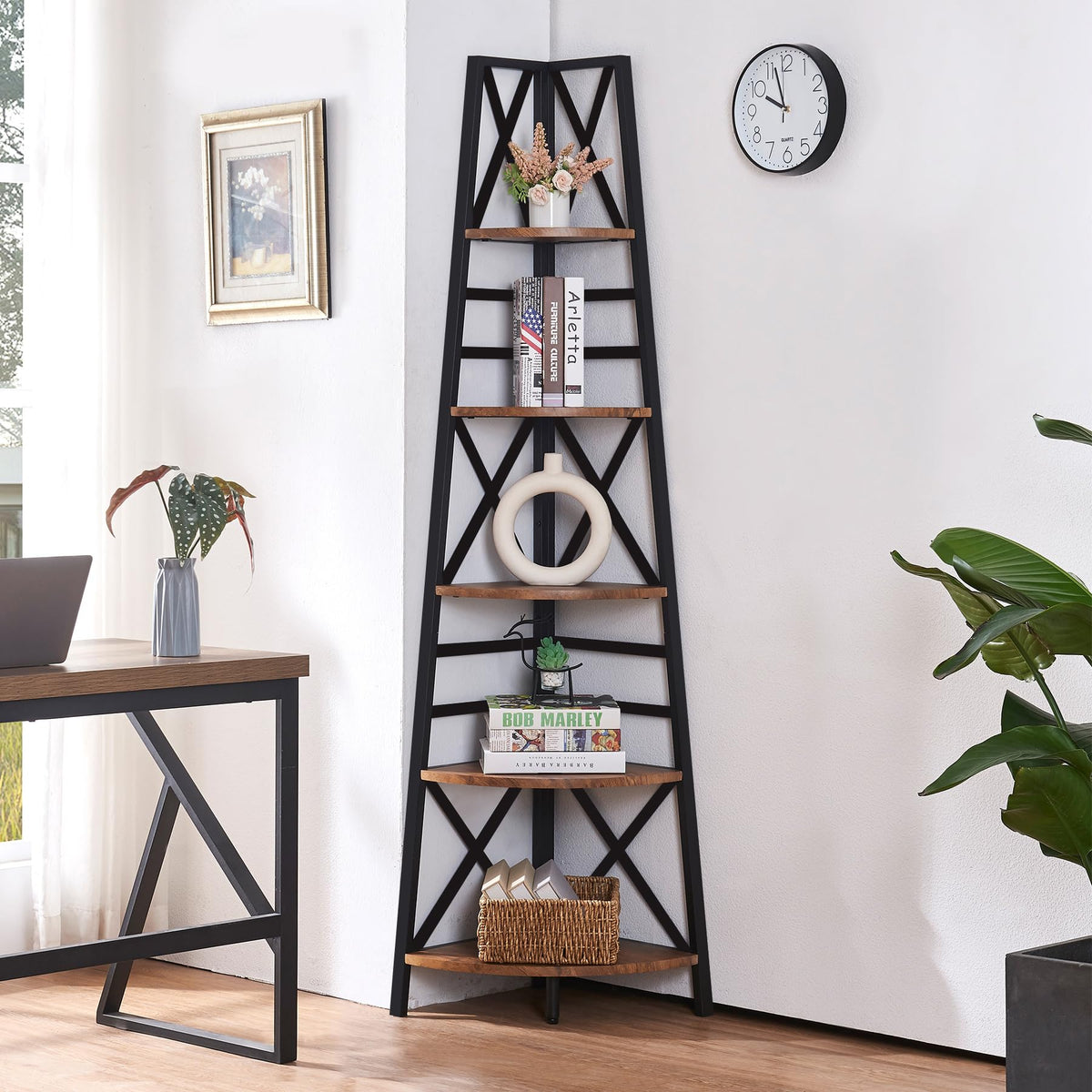5 Tier 72 Inch Tall Corner Bookshelf P43409