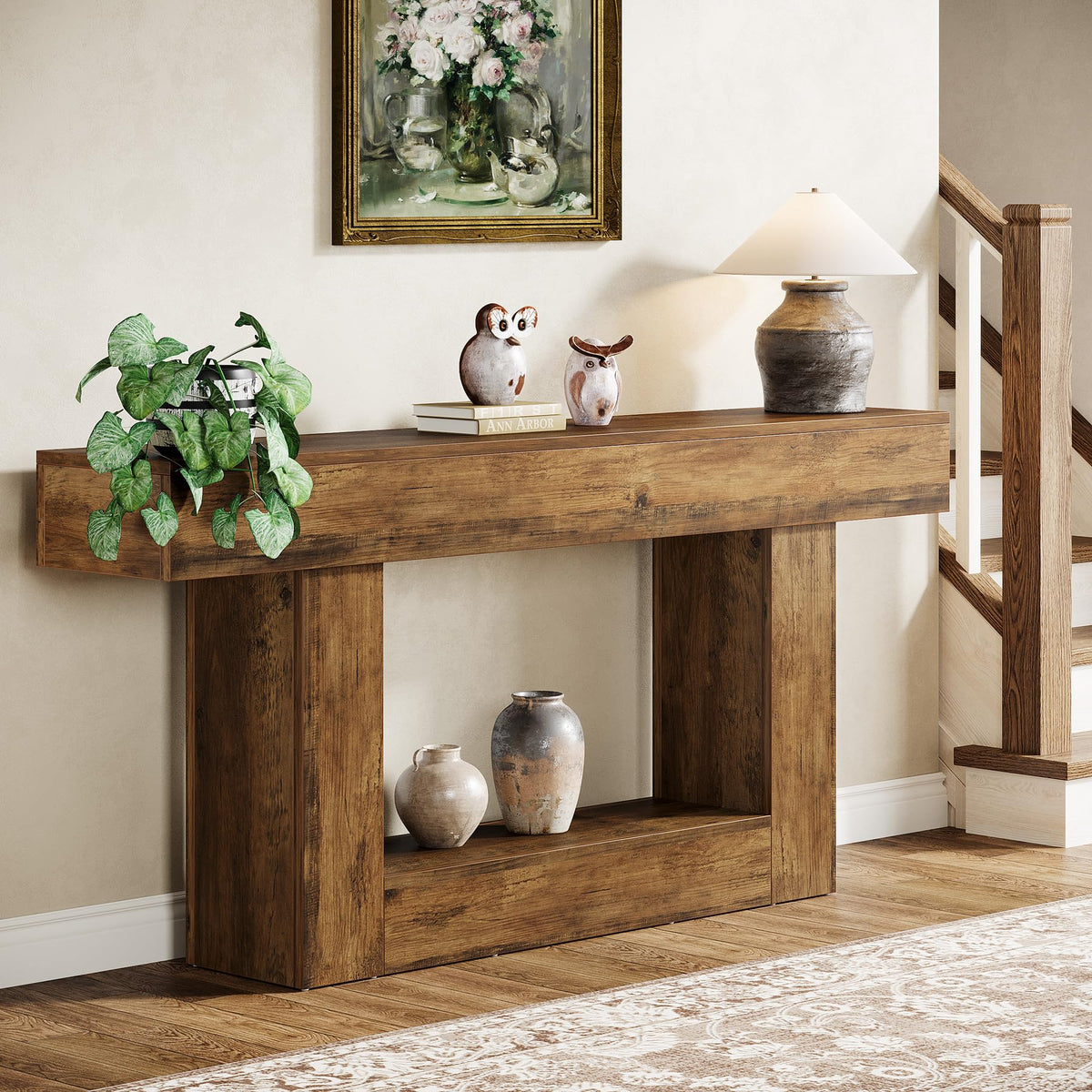 63" Farmhouse 2-Tier Console Table with U-Shaped Base Q9485