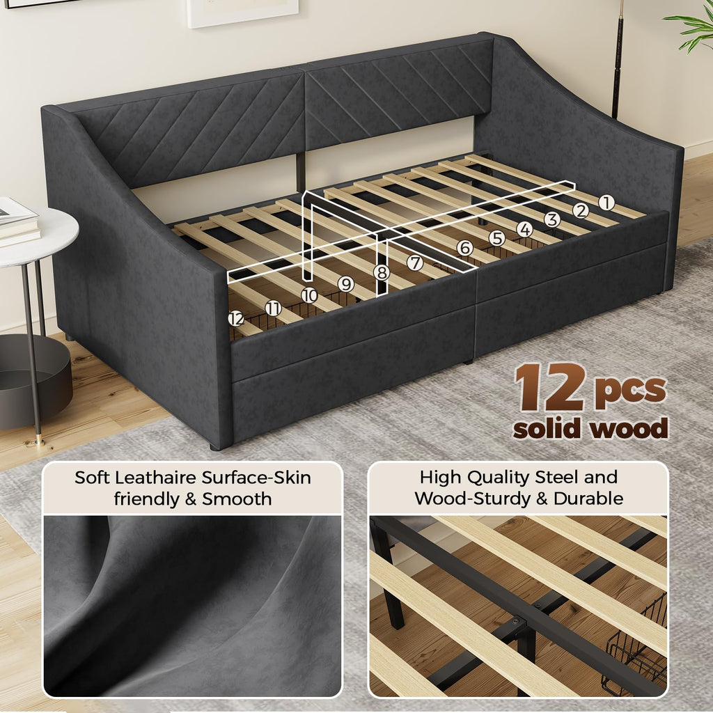Twin Size Upholstered Daybed with 2 Storage Drawers V98140