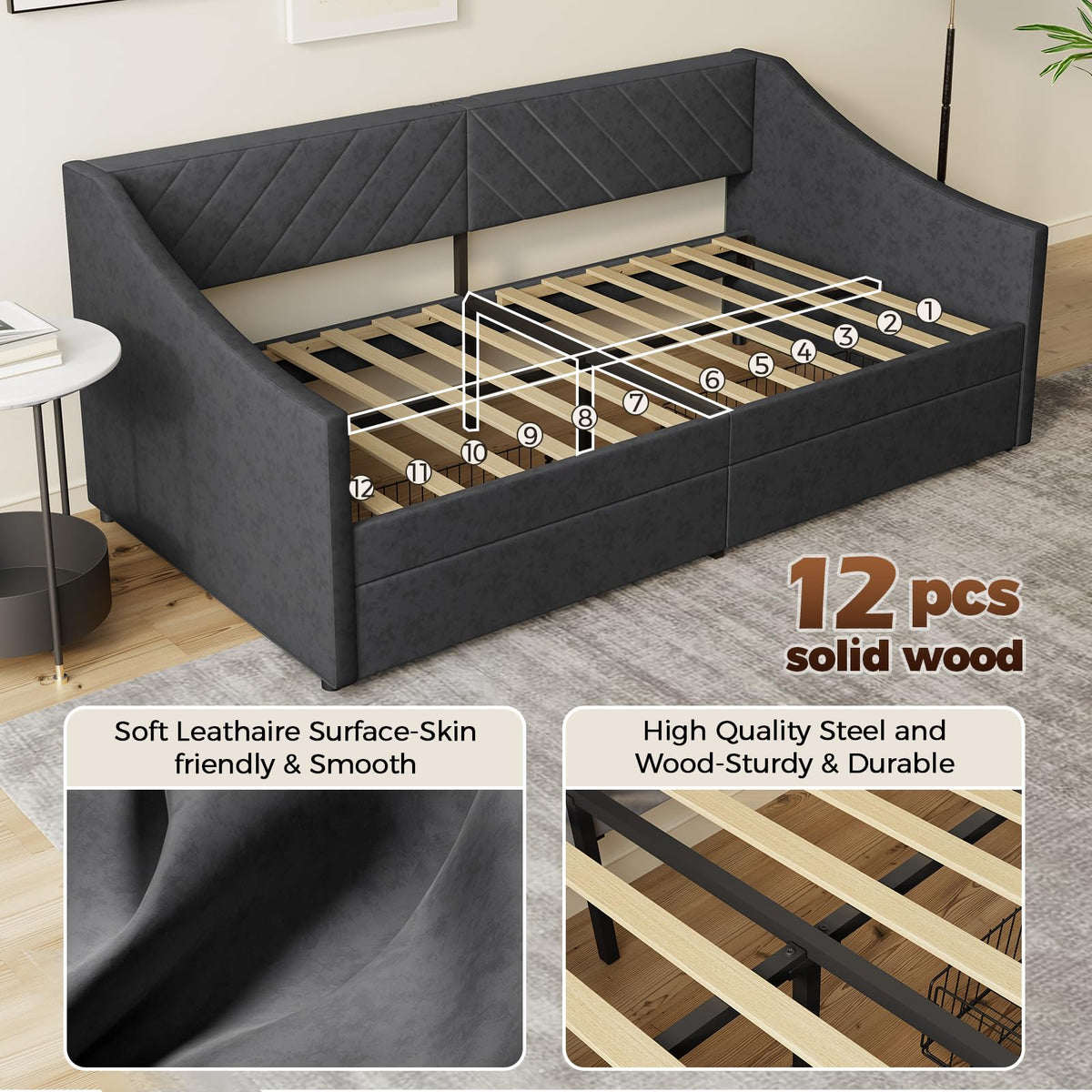Twin Size Upholstered Daybed with 2 Storage Drawers V98140
