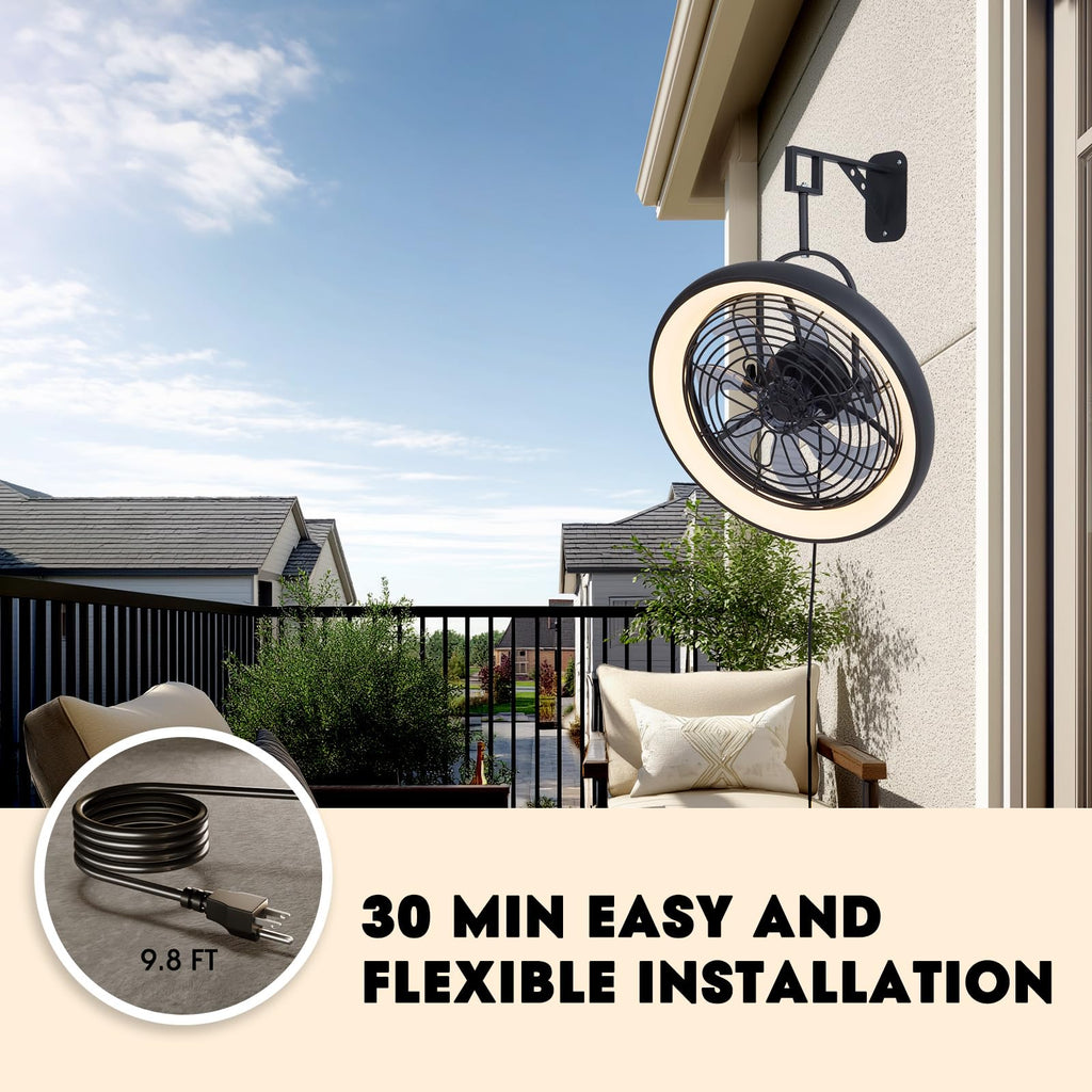 Wall Mounted Fan with Lights, 20” 6 Speeds Reversible Dimmable L7030