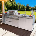 98 Inches 4-Burner Propane Stainless Steel Outdoor Kitchen Island with Refrigerator and Sink X97863