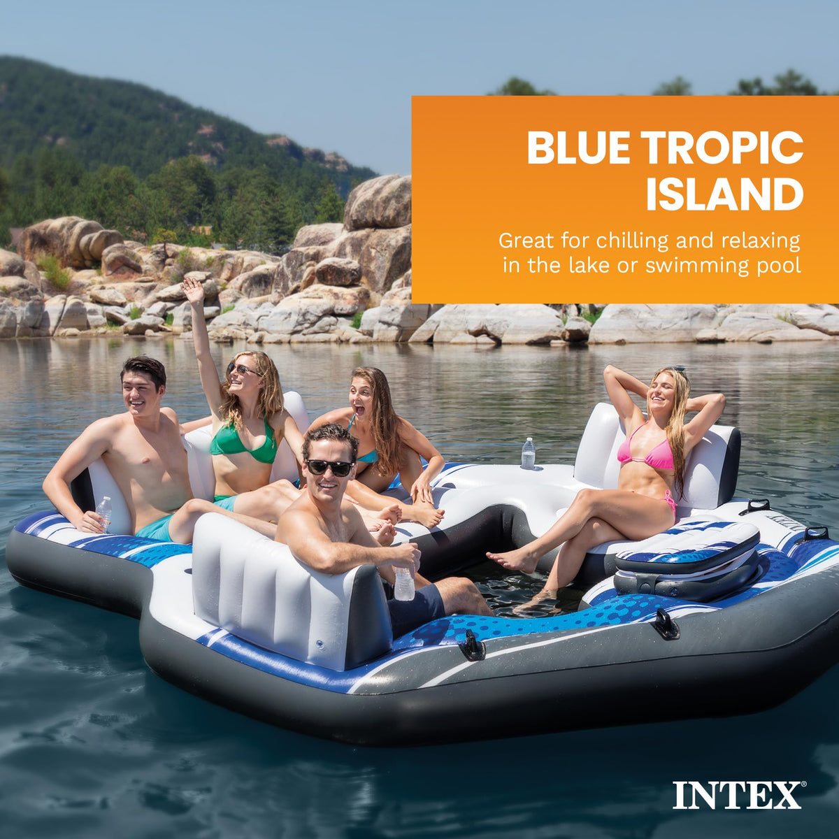 Blue 5-Person Inflatable Pool Island Raft B5215