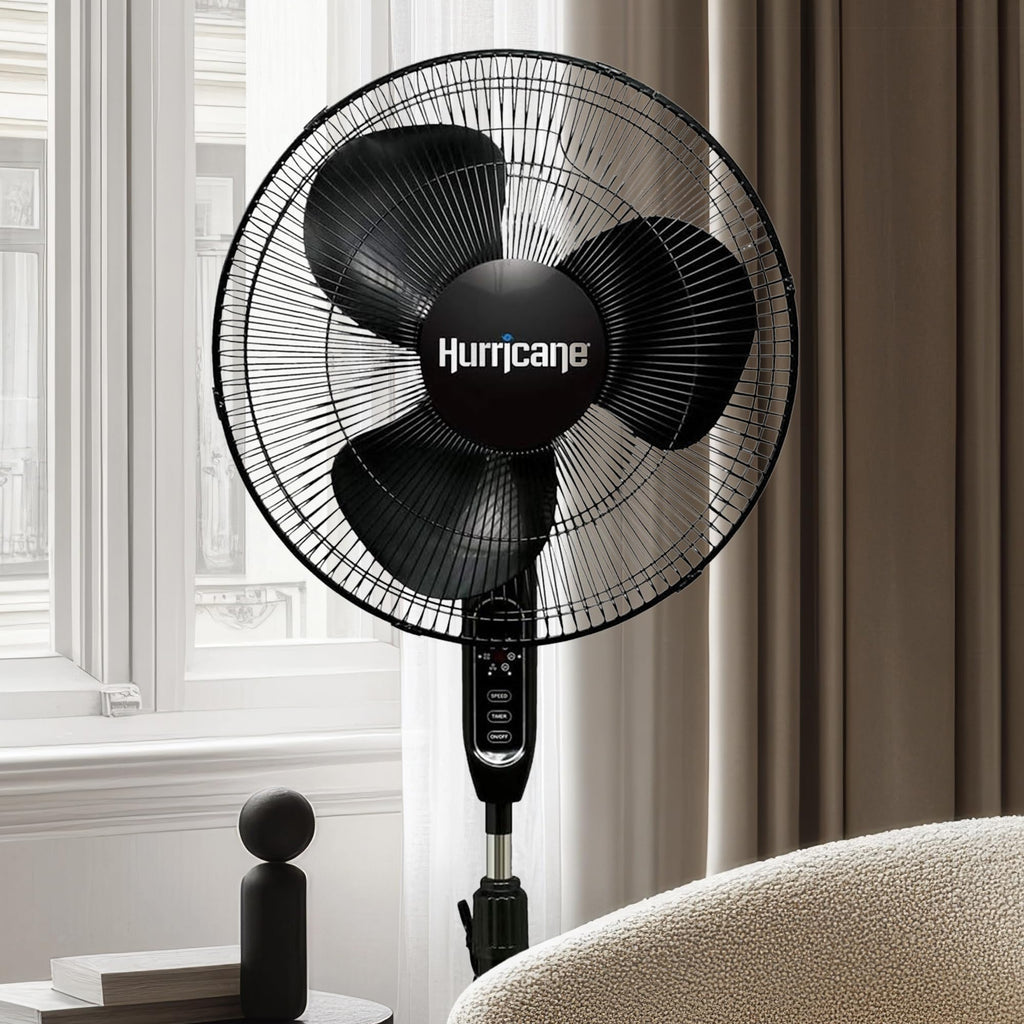 Black 16" Oscillating Pedestal Stand Fan with Remote Control L1875