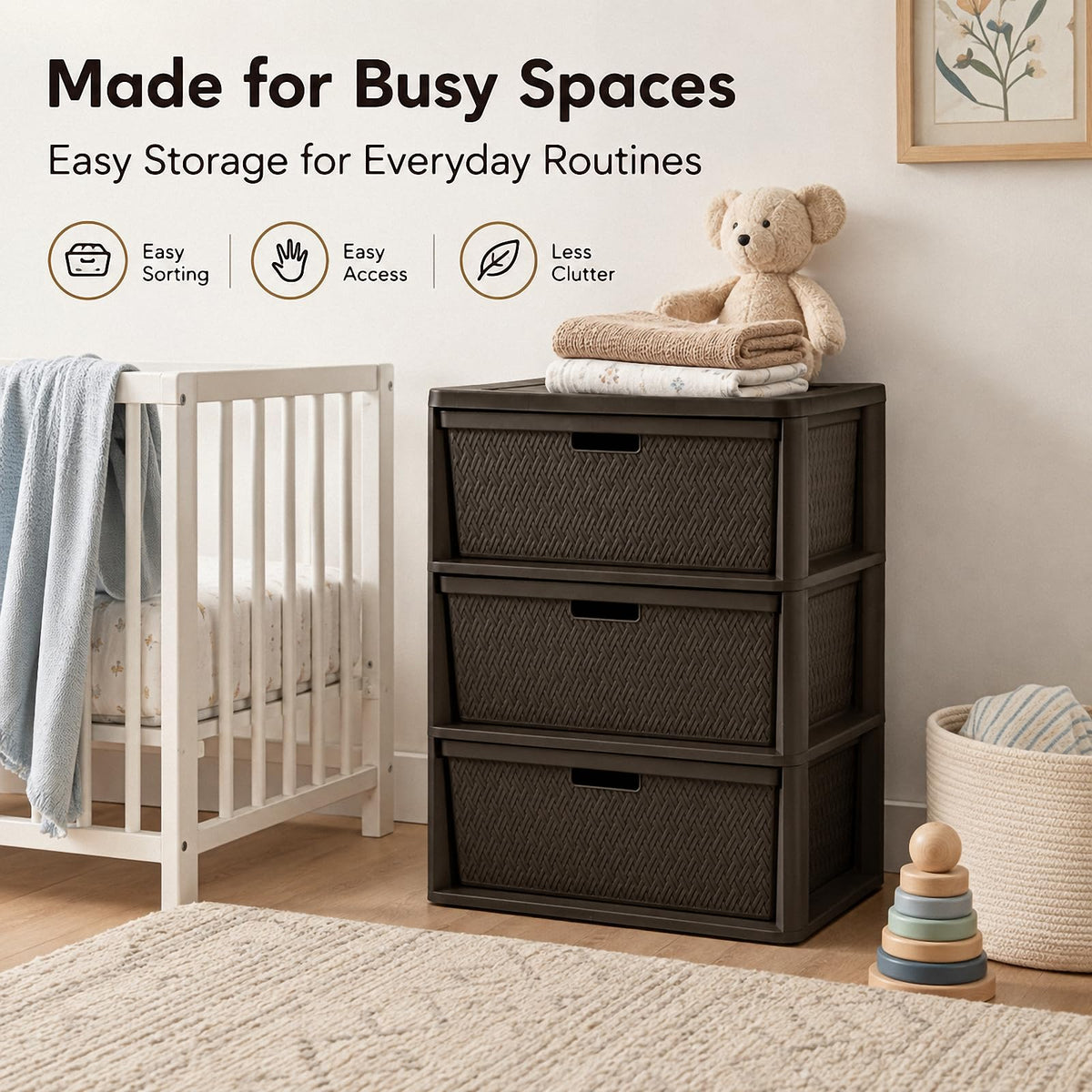 Brown 3 Drawer Plastic Storage Organizer N3190