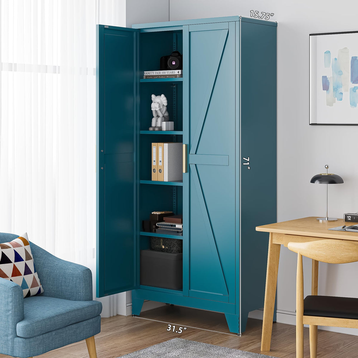 71'' Peacock Blue Metal Storage Cabinet with 4 Adjustable Shelves U495