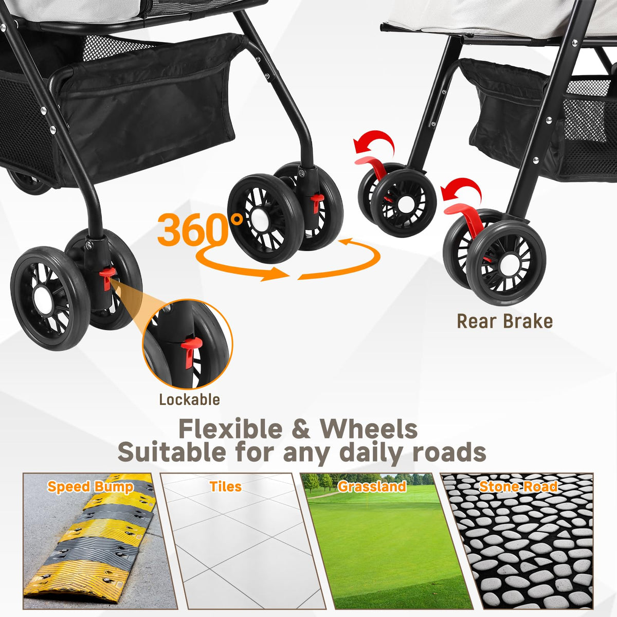 4 Wheels Foldable Pet Stroller with Detachable Carrier C9883