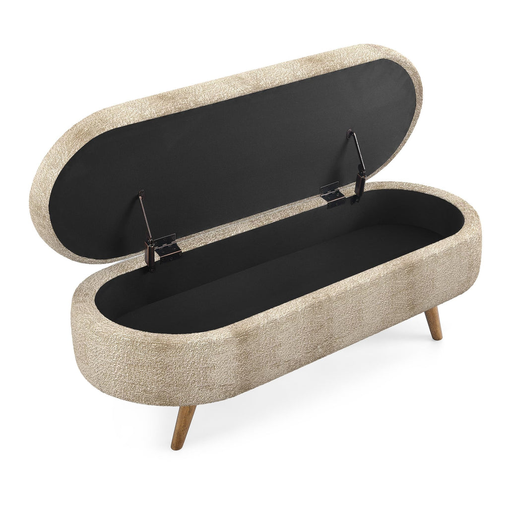 Brown Linen Storage Ottoman Bench F995301