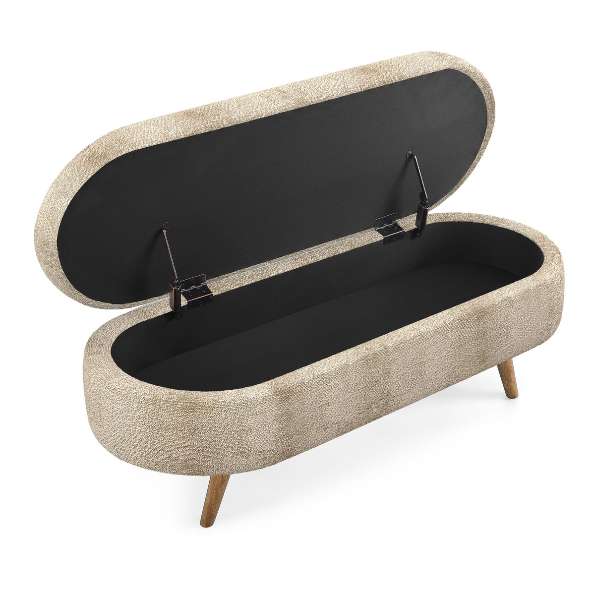 Brown Linen Storage Ottoman Bench F995301