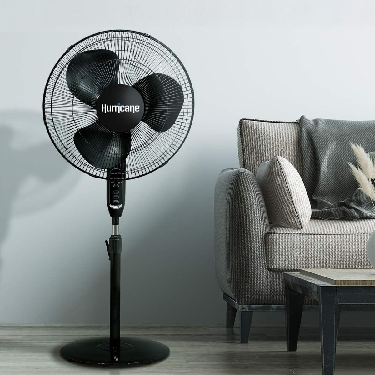 Black 16" Oscillating Pedestal Stand Fan with Remote Control L1875